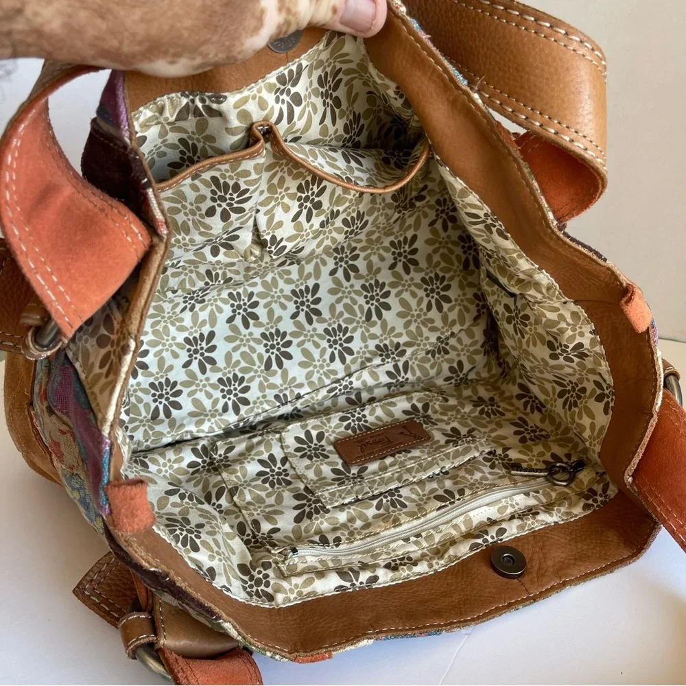 Patchwork Floral Suede & Leather Tote - Tan Multi